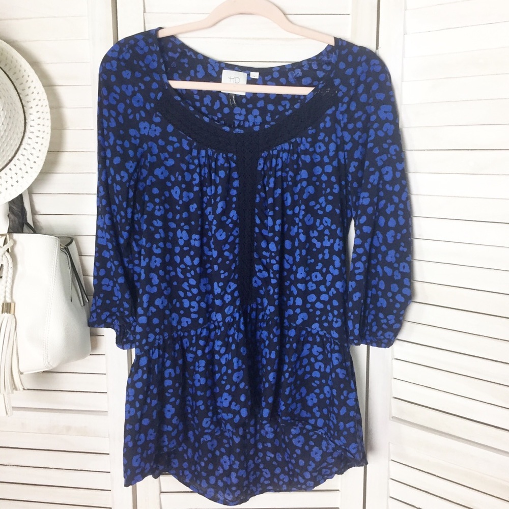 {Anthro} HD in Paris Blue Leopard Print Top - XS